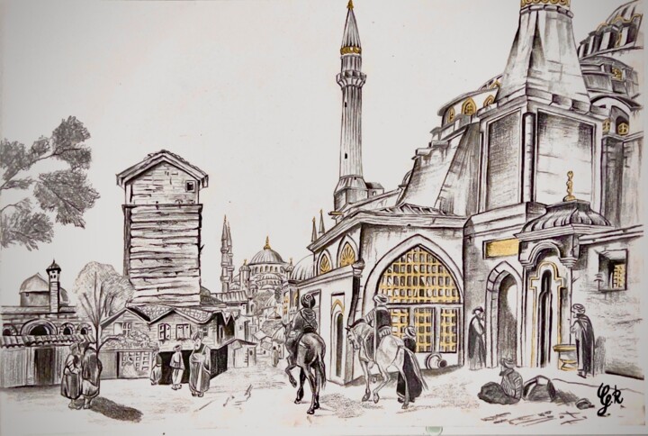 제목이 "Old istanbul"인 그림 Gulender Koc로, 원작, 연필