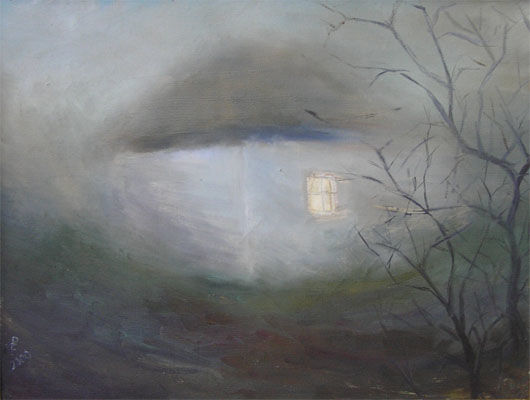 Painting titled "House in the mist" by Roman Gumanyuk, Original Artwork
