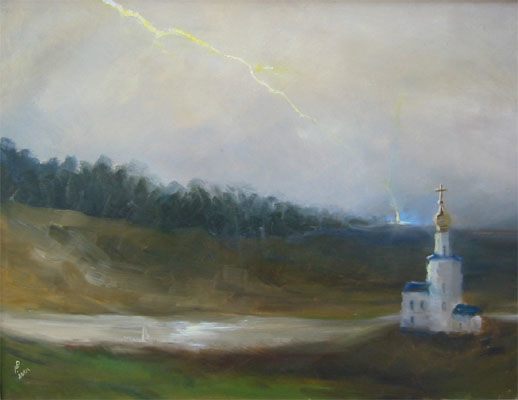 Painting titled "Lightning" by Roman Gumanyuk, Original Artwork