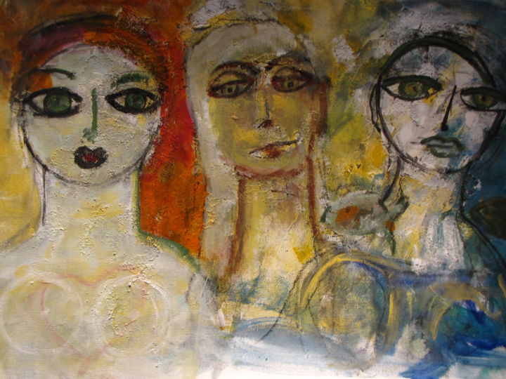 Painting titled "three-woman" by Gia Goldman, Original Artwork, Acrylic