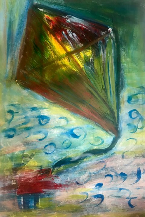 Painting titled "Junge mit Drache" by Gunnar Björn Heinrich, Original Art, Acrylic
