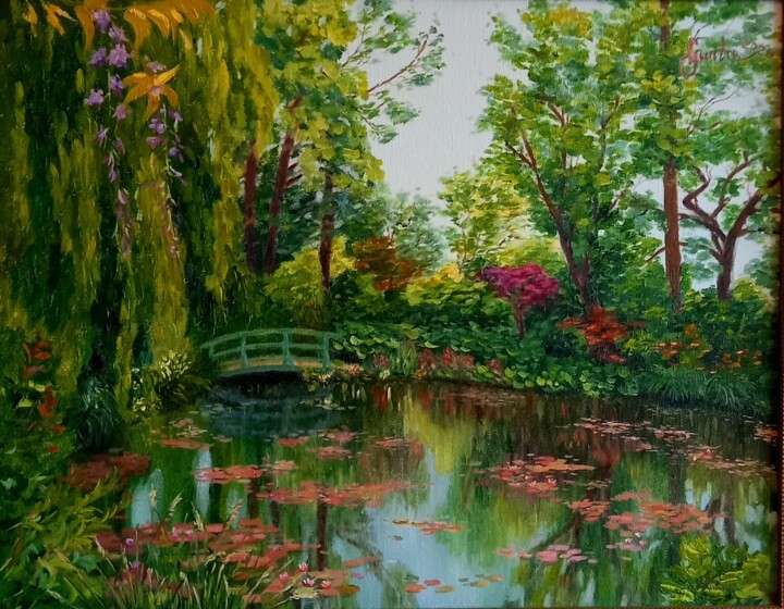 Schilderij getiteld "Giverny,  Monet's G…" door Gunta Medniece, Origineel Kunstwerk, Olie