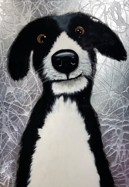 Painting titled "SILVER CRAZY DOG" by Gunter Wenzel, Original Artwork, Acrylic