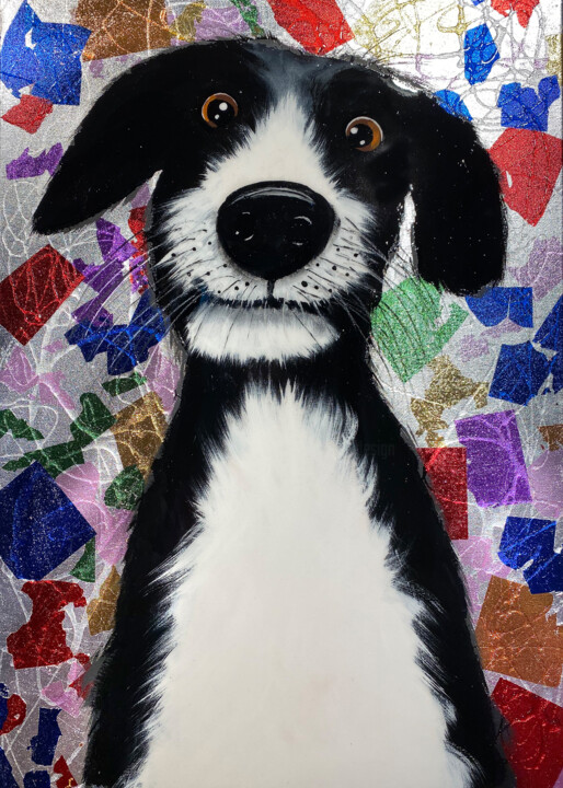 Painting titled "CRAZY DOG IN CARNEV…" by Gunter Wenzel, Original Artwork, Acrylic