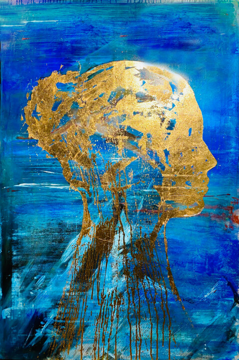 Painting titled "GOLDEN HEAD" by Gunter Wenzel, Original Artwork, Acrylic