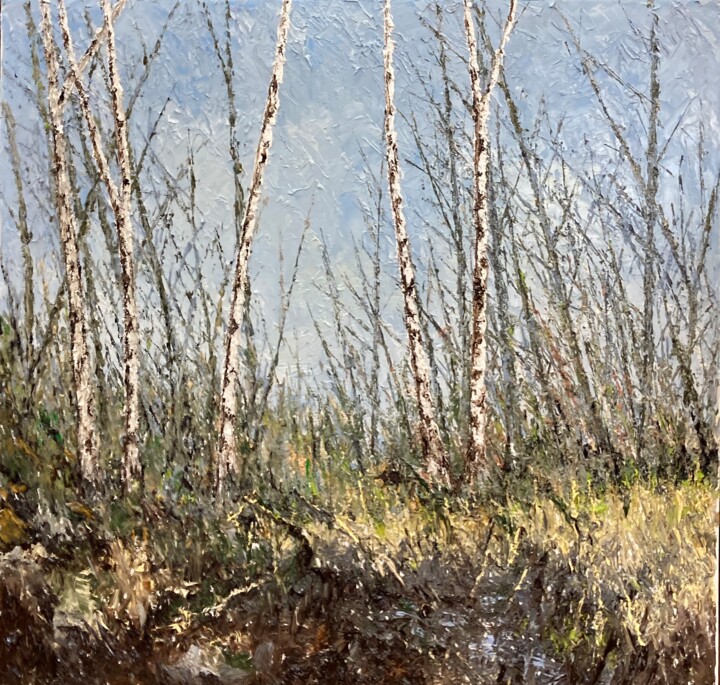 Malerei mit dem Titel "Birken am Rand" von Günther Mika, Original-Kunstwerk, Öl