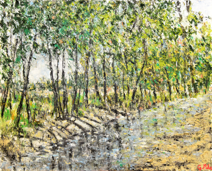 Malerei mit dem Titel "Sommer am Fluß" von Günther Mika, Original-Kunstwerk, Öl
