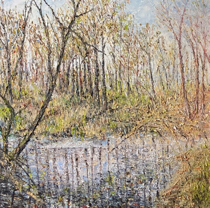 Malerei mit dem Titel "am alten Flussarm" von Günther Mika, Original-Kunstwerk, Öl
