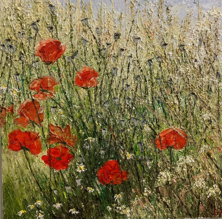Painting titled "Mohn und Kerbel" by Günther Mika, Original Artwork, Oil
