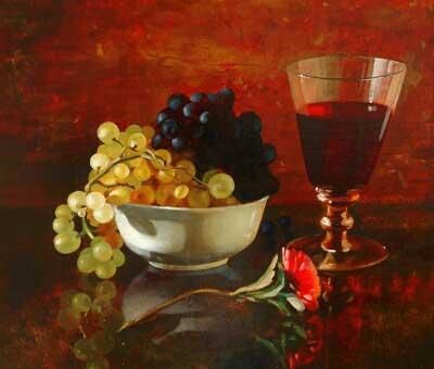 Painting titled "Still life with gra…" by Abraham Guntz, Original Art, Oil