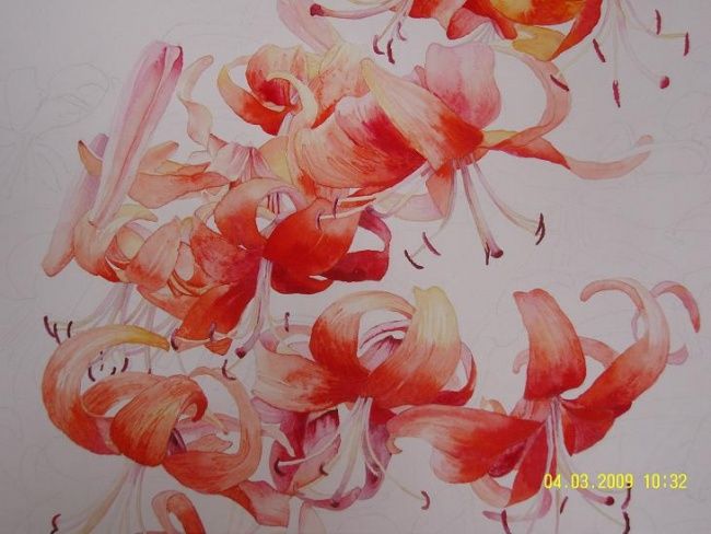 Painting titled "红色百合red lily" by Li Guo, Original Artwork