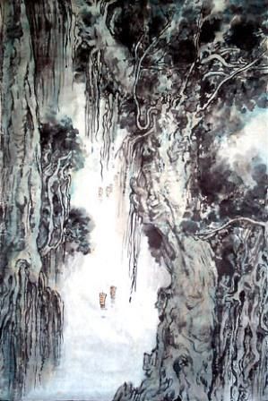 Painting titled "Le grand arbre" by Hanwen Guo, Original Artwork, Oil