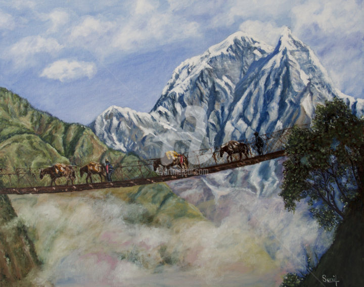 Painting titled "Mountain" by Sunil Magar, Original Artwork, Oil