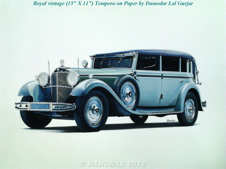 Painting titled "classic vintage car" by Gurjar Damodar Lal, Original Artwork, Oil
