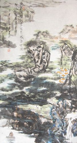中国山水诗意画——《林烟瀑壁》the landscape poetry in China painting-《LIN2 YAN PU4's wall 》 - © 2008 在线艺术品