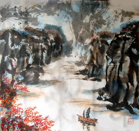 Ζωγραφική με τίτλο "Chinese landscape p…" από Shaohua Gu, Αυθεντικά έργα τέχνης