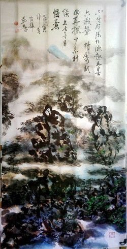 Schilderij getiteld "Poetic Chinese land…" door Shaohua Gu, Origineel Kunstwerk, Olie