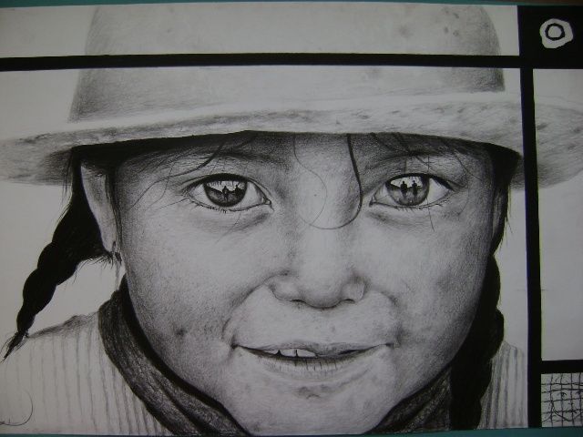 Dibujo titulada "niña del altiplano" por Gusstavo Quispe Limachi, Obra de arte original