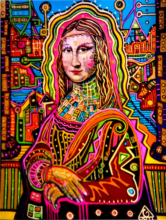 Pintura titulada "GIACONDO MORPHO2" por Gustavo López Alvarado, Obra de arte original, Oleo Montado en Panel de madera