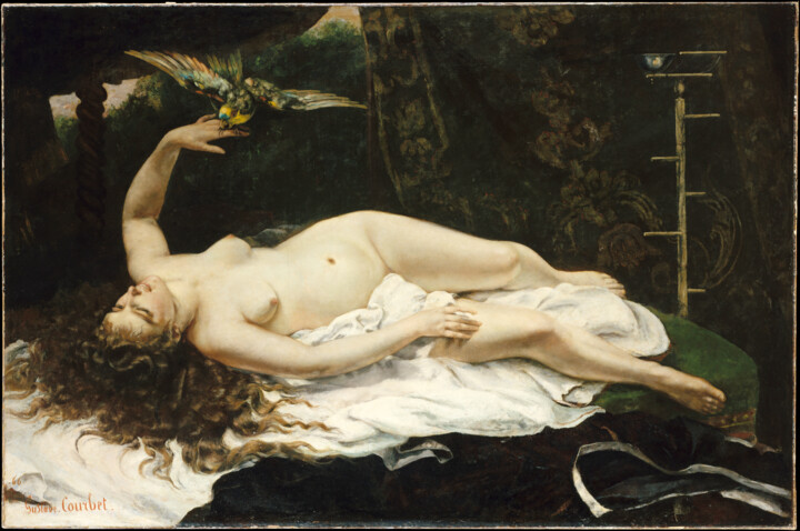绘画 标题为“Femme avec un perro…” 由Gustave Courbet, 原创艺术品, 油