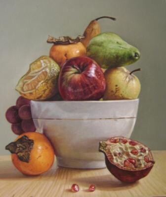Malerei mit dem Titel "algunas frutas" von Gustavo Dominguez, Original-Kunstwerk