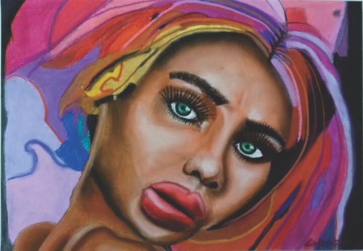 Painting titled "Look of a woman wit…" by Gustavo Martinez (Grafito), Original Artwork, Pastel