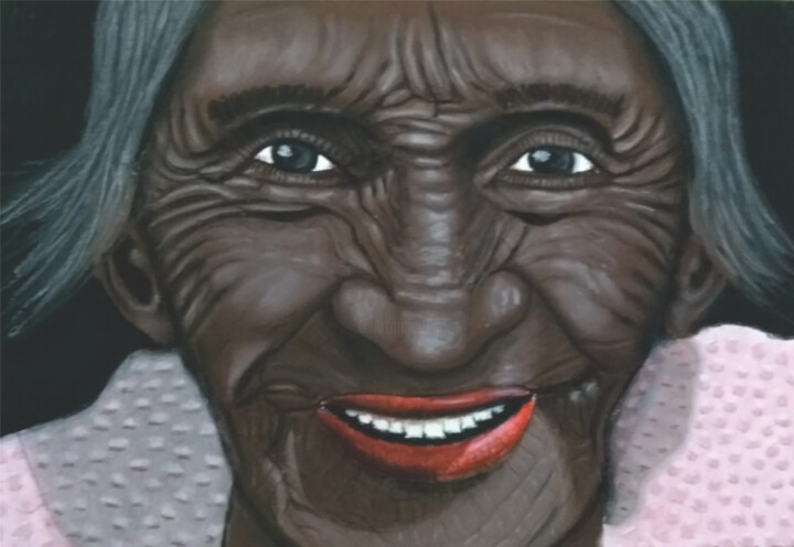 Ζωγραφική με τίτλο "Happy old woman" από Gustavo Martinez (Grafito), Αυθεντικά έργα τέχνης, Παστέλ