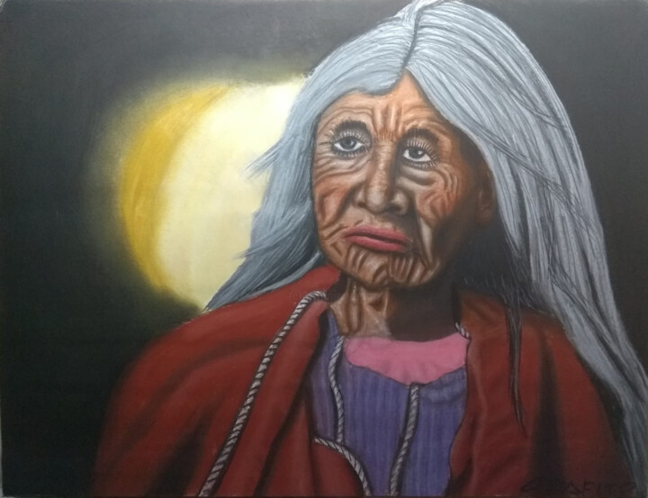 Painting titled "Old woman lucid" by Gustavo Martinez (Grafito), Original Artwork, Pastel
