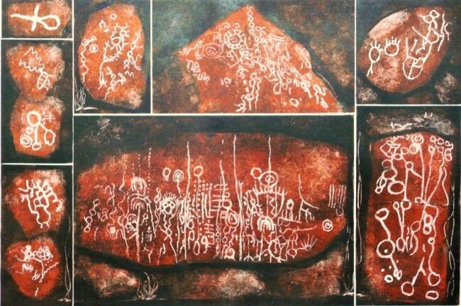 Pintura intitulada "petroglifos narigua…" por Gustavo Moller, Obras de arte originais