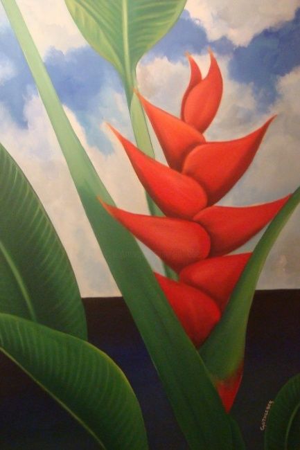 Painting titled "Heliconia sur l'océ…" by Geo Guthleber, Original Artwork