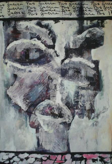 Pintura titulada "El rostro de la gue…" por Roberto Gutiérrez Currás, Obra de arte original