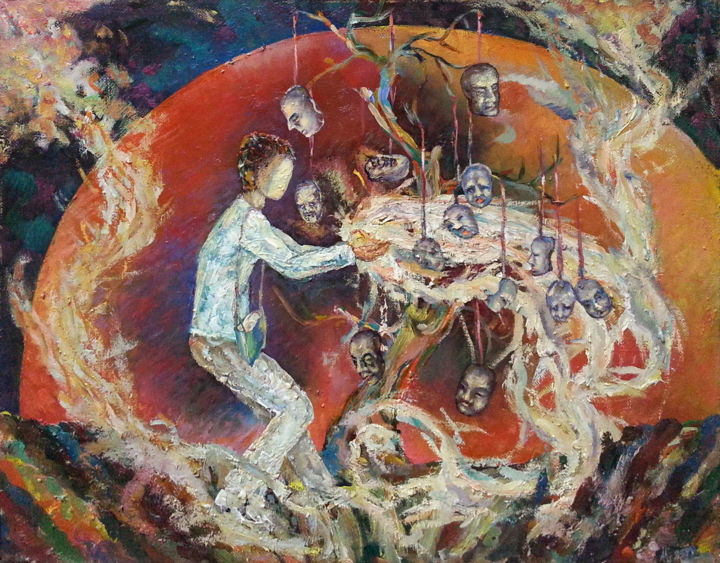 Painting titled "Masks" by Guvanch Hodzhaniyazov, Original Artwork, Oil