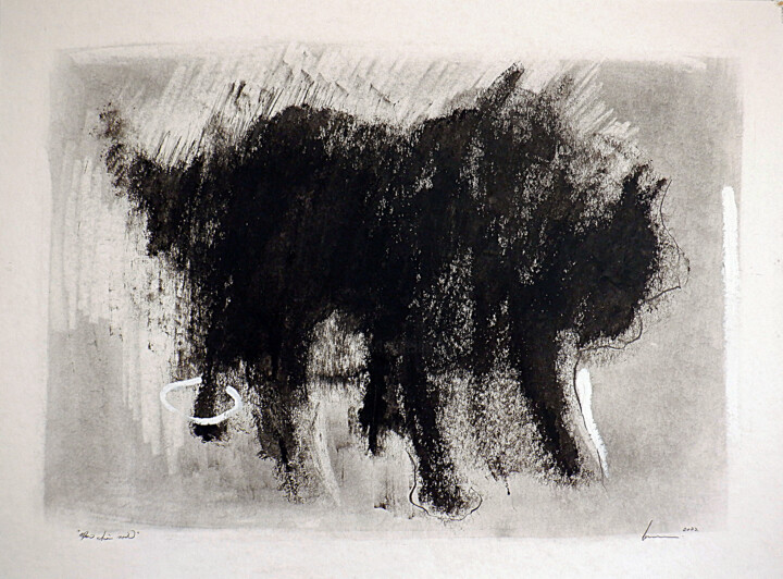 Dessin intitulée "Mon chien noir 2" par Guy Blackburn, Œuvre d'art originale, Graphite