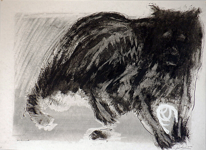 Dessin intitulée "Mon chien noir 3" par Guy Blackburn, Œuvre d'art originale, Graphite