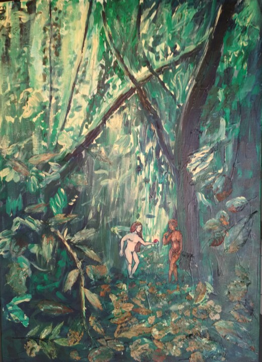 Painting titled "Adam et Eve en 2023…" by Guy Bonnet, Original Artwork, Acrylic