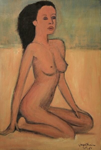 Peinture intitulée "jeune femme sur la…" par Guy Chaise, Œuvre d'art originale