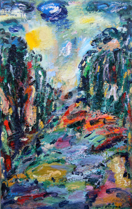 Peinture intitulée "paysage de rivière" par Guy Departe, Œuvre d'art originale, Huile