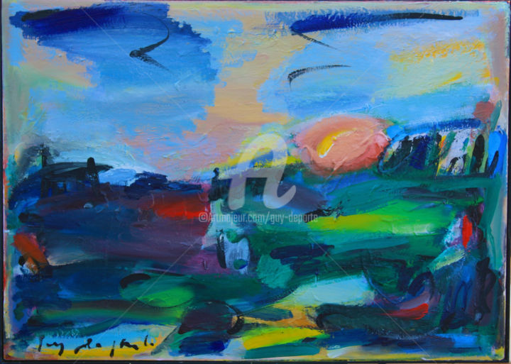 Peinture intitulée "avec le soleil" par Guy Departe, Œuvre d'art originale, Huile