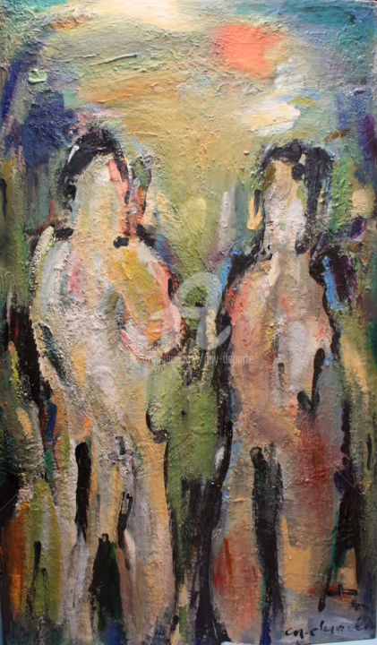 Peinture intitulée "ève et adam" par Guy Departe, Œuvre d'art originale, Huile