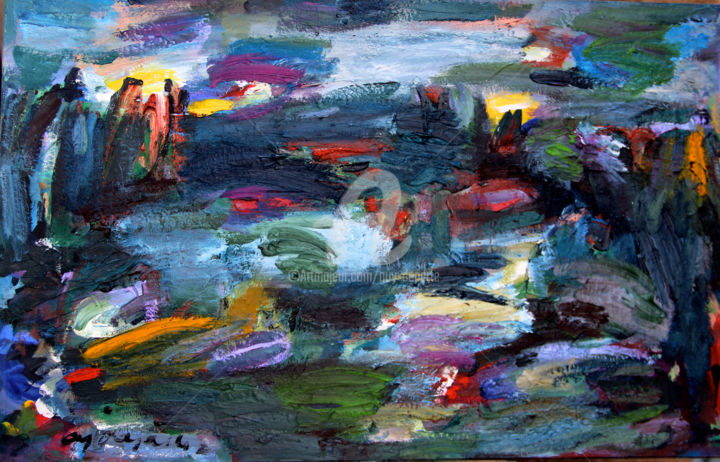 Peinture intitulée "le fleuve coule" par Guy Departe, Œuvre d'art originale, Huile