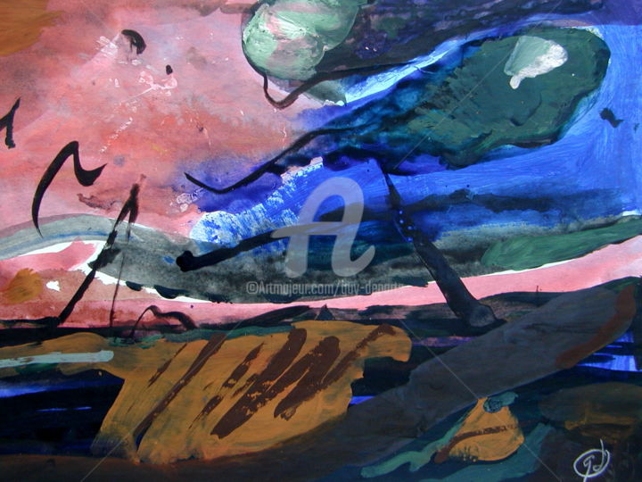 Картина под названием "du violet des nuages" - Guy Departe, Подлинное произведение искусства, Чернила
