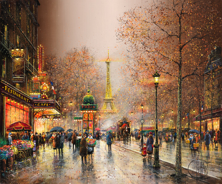 Peinture intitulée "Paris, la Tour Eiff…" par Guy Dessapt, Œuvre d'art originale, Acrylique