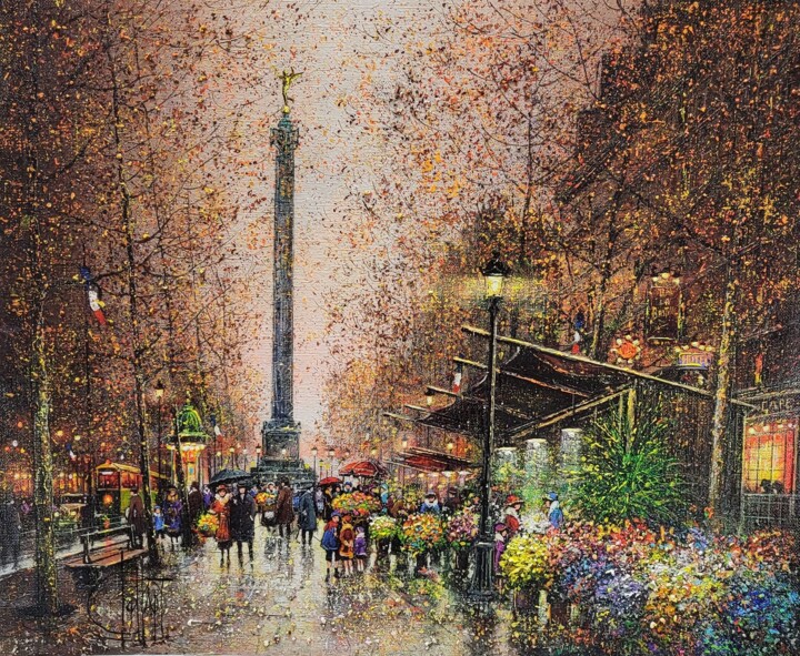 绘画 标题为“Paris, Marché aux F…” 由Guy Dessapt, 原创艺术品, 丙烯