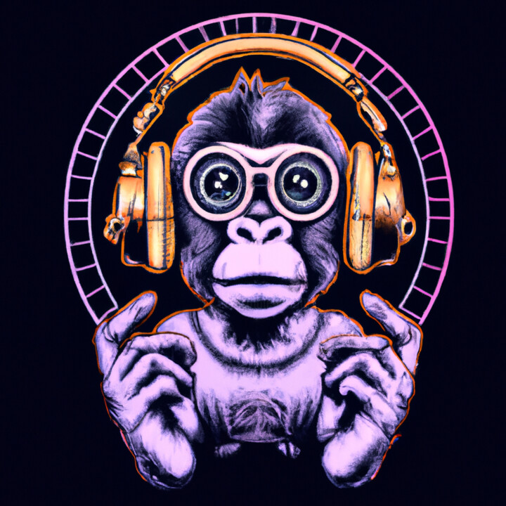 Digitale Kunst getiteld "Psychic monkey" door Guy Dorion, Origineel Kunstwerk, AI gegenereerde afbeelding