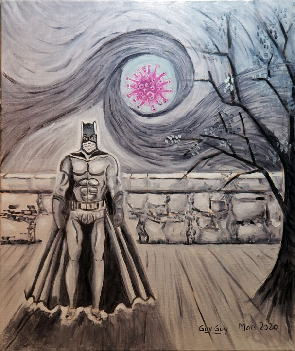 「Batman contre Coron…」というタイトルの絵画 Guy Fitoussiによって, オリジナルのアートワーク, オイル