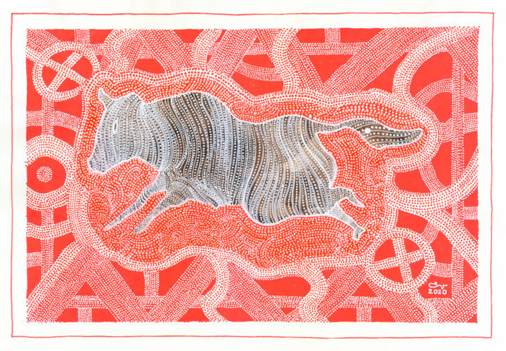 Dessin intitulée "TOROS ABORIGENE 01" par Guy Fouré, Œuvre d'art originale, Gouache