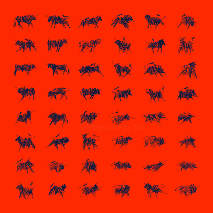 Gravures & estampes intitulée "TOROS-ETUDE GRAPHIQ…" par Guy Fouré, Œuvre d'art originale, Sérigraphie