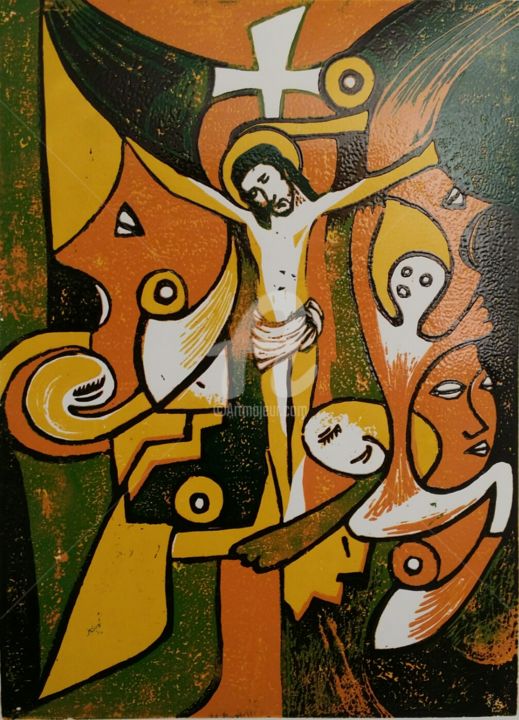 Printmaking titled "REDEMPTION" by Guy Appolinaire Kassi, Original Artwork, Xylography