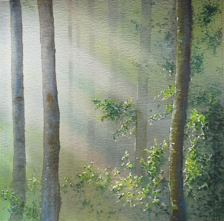 Painting titled "clairière" by Guylaine, Original Artwork, Watercolor