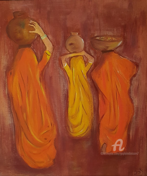 Painting titled "Nécessité - INDE -…" by Guylaine Bisson (GuyL'ART), Original Artwork, Acrylic